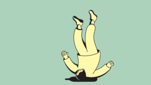 Illustration af en person, der falder med hovedet først og nærmest maser mod bunden, som udtryk for følelsen af at have det svært i livet.